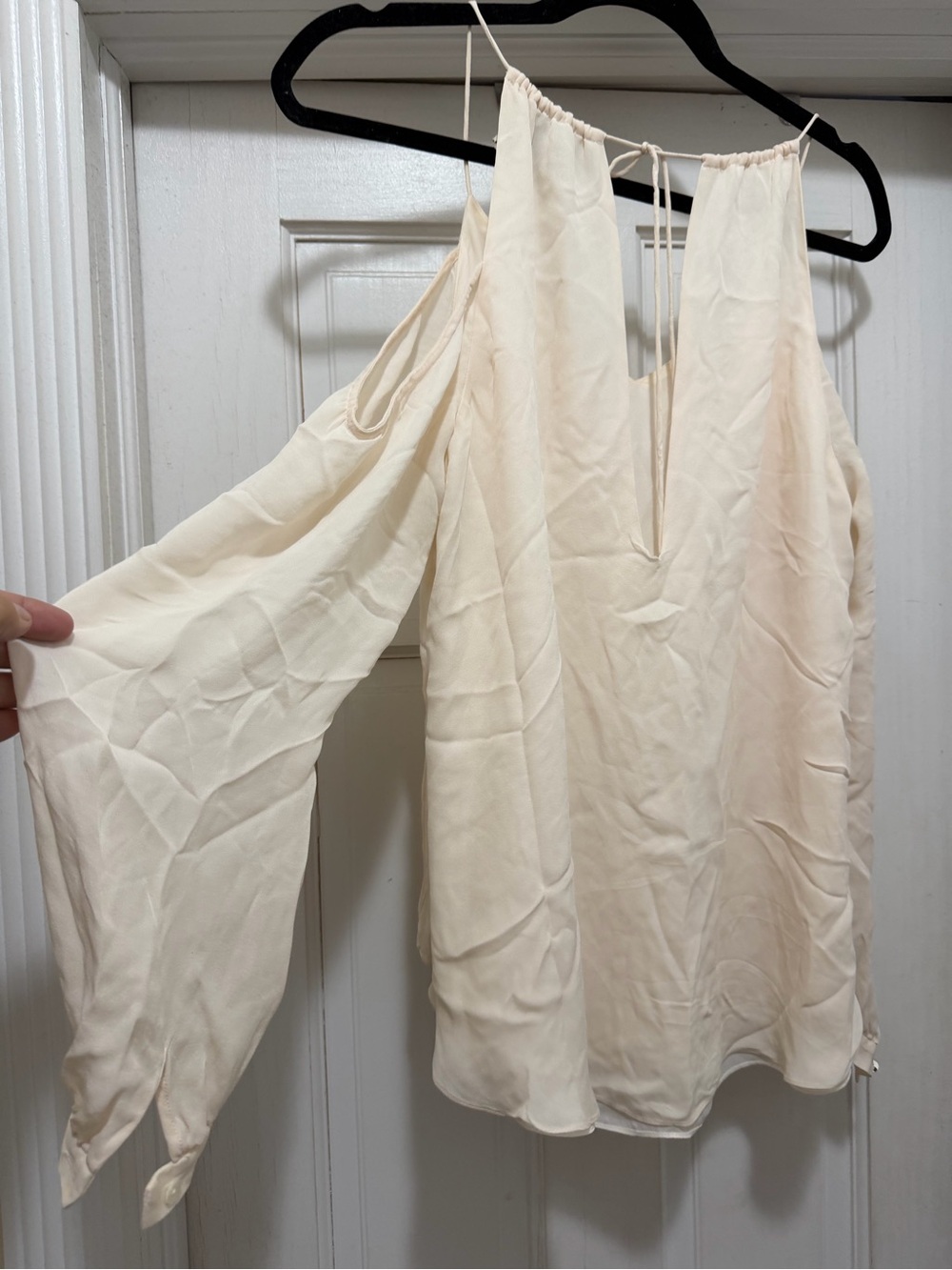 Haute Hippie Ivory Cold-Shoulder Halter Blouse